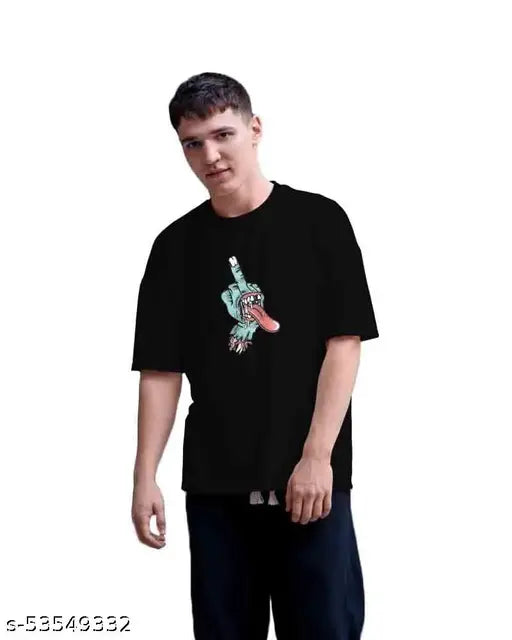 Chillme skull mid finger printed round neck cotton T-shirt for men - 100% premium cotton, loose fit, cool casual wear for all seasons, India origin