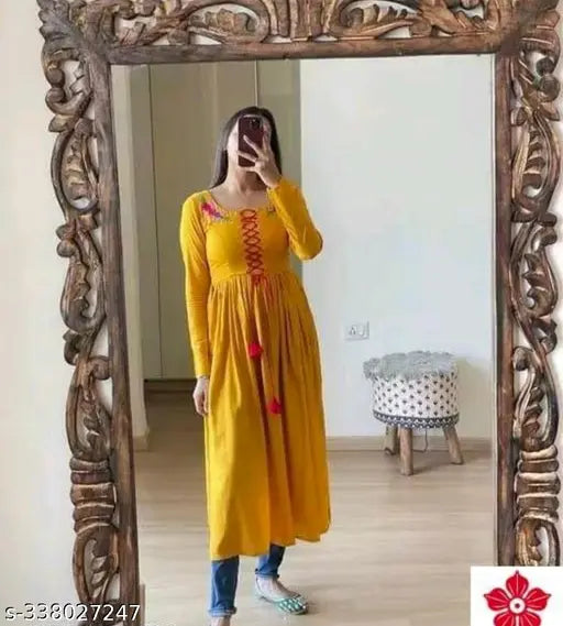 Yellow rayon three-quarter sleeve embellished blouse, single solid pattern, Indian handcrafted aari embroidery