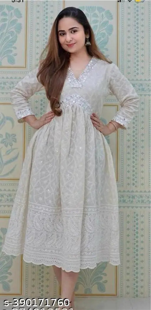 Cotton three-quarter sleeve chikankari kurti, vibrant Indian women's fashion