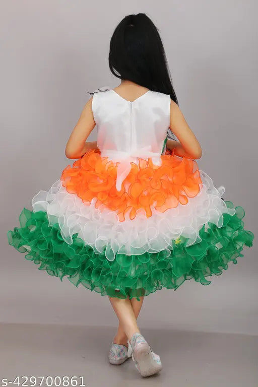 Colorful, Indian tricolor dress with ruffled fabric, suitable for special occasions