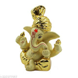 Gold-plated ceramic Purti Impex Terracotta Pagdi Ganesha Statue, 8x6cm, Indian handicraft for home decor or car dashboard
