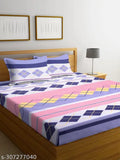 Multicolor geometric design, premium cotton blend flat bedsheets with 2 pillow covers, ideal for adult summer use, soft & supersoft, 90*90 size, country of origin: India