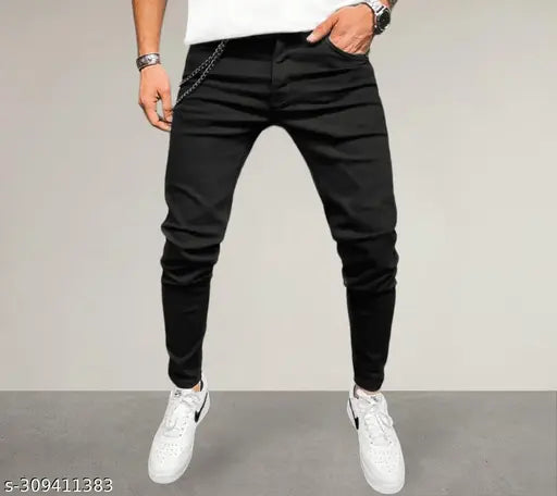 Men's black stretchable slim fit jeans, durable and affordable denim for everyday style