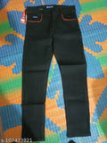 Solid black denim jeans with red pocket detail by DAKWINS. High-quality stretchable fabric for casual and special occasions, size options available