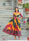 Multi-colored printed anarkali gown, women's wear, festive party dress