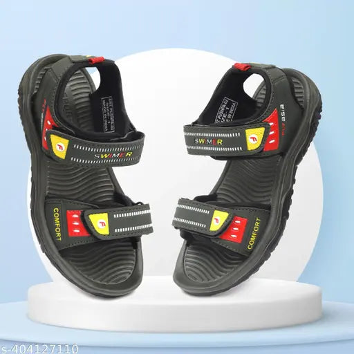 Black and red flyasia kids trendy sandals for girls, adjustable Velcro straps, waterproof material
