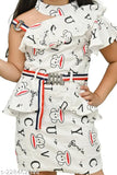 Black and white sleeveless dress with sling bag, featuring a belted waistband and a playful slogan print