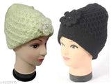 Wool knitted beanie caps for women, pack of 2