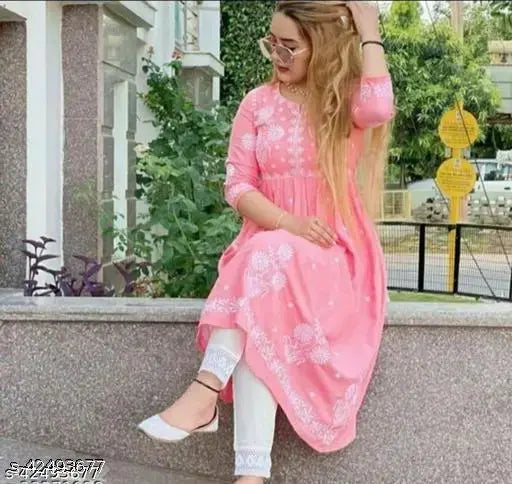 Peach embroidery kurta with matching dupatta