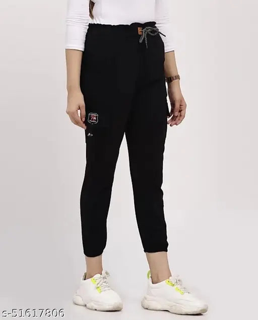 Stretchable black jogger pants for girls with elasticated waist