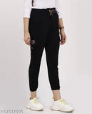 Stretchable black jogger pants for girls with elasticated waist