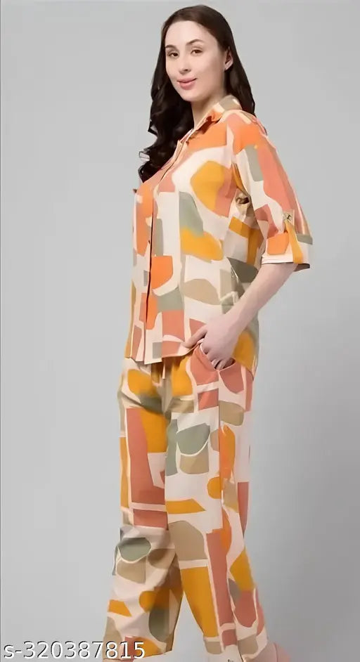 Multicolor printed 3/4 sleeves kurti and pant set for women, India origin, stylish co-ord outfit