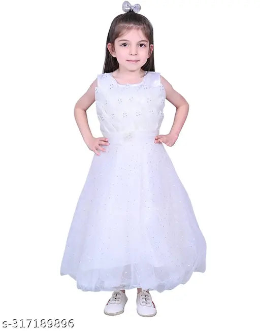 Shiny cotton sleeveless party gown for kids, featuring a grinning design - India