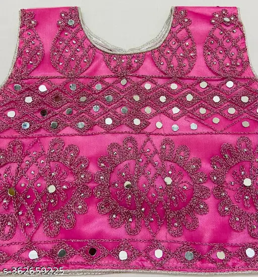 Sleeveless baby girls Lehnga Choli combo in Super Net, featuring mirror work and self-design. Exclusive Indian fashion for multiple occasions
