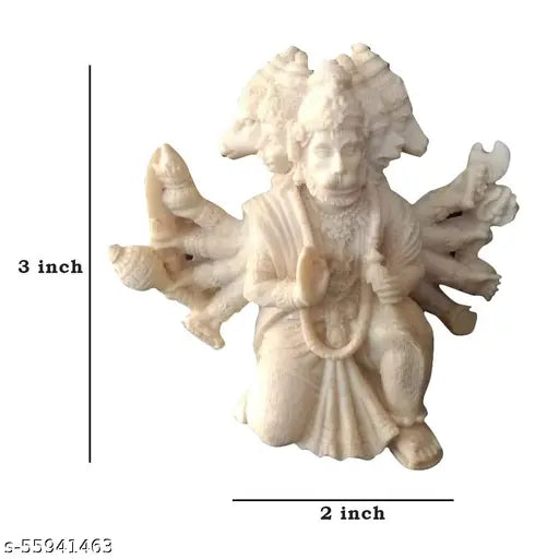 Handcrafted marble Niraj Art statue of Lord Hanuman, intricate details and multiple arms, for car dashboard or temple showpiece, 3D design, Bajrangbali form