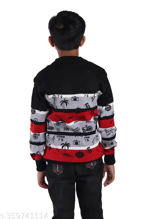 Boys striped wool sweater with long sleeves, 6-12 years, made in India