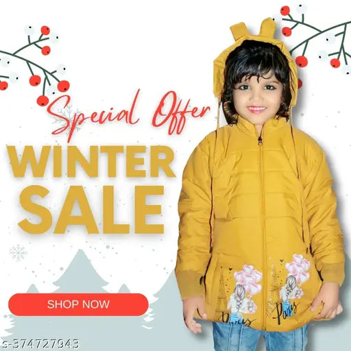 Yellow puffer jacket for a baby girl