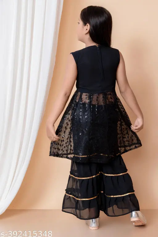 Embroidered cotton blend palazzo with dupatta, stylish girls dress (5-6, 6-7, 7-8 years), India