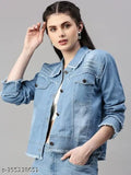 Denim women's winter jacket, dyed/washed, long sleeves - S: 34in bust, M: 36in bust, L: 38in bust, XL: 40in bust (India origin)