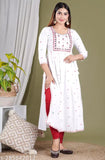 Embroidered Rayon Naira cut Kurta - Three-Quarter Sleeve Printed Indian Kurti by Priya Fashion
