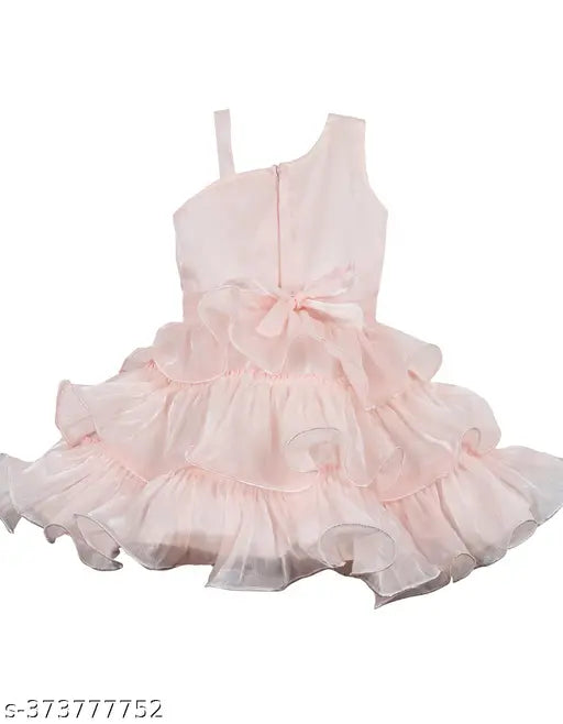 Pink tulle ruffle skirt dress for little girls party wear