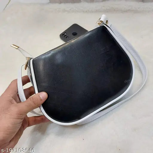 New trendy sling bag in black and white fabric with adjustable strap for women