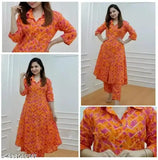 Rayon Charvi Pretty Women's Printed Net Kurta Set with Palazzos - Three-Quarter Sleeves, Indian clothing for women