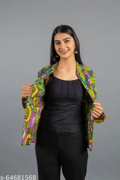 Designer cotton winter jacket, rich print from Rajasthan, suitable for girl and women