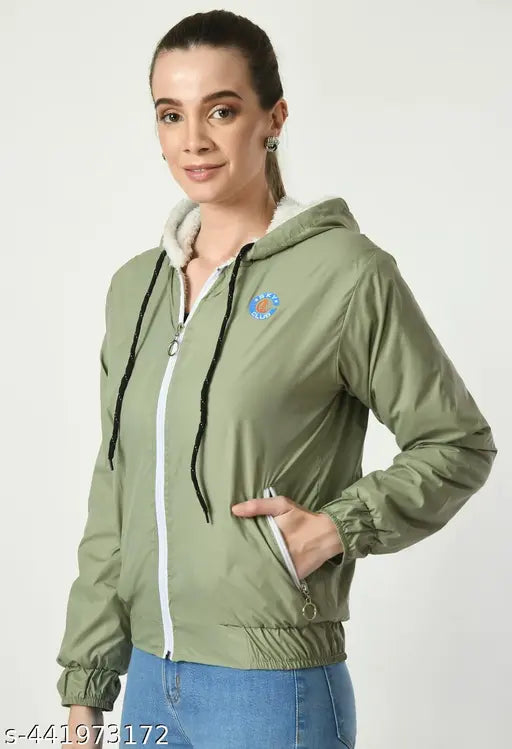 Women trendy warm zipper jacket - Mint Green
