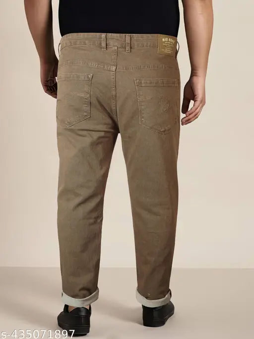 Plus size men's beige stretchable jeans by RIGBONE, denim solid style. Comfortable fit for sizes 36-48, made in India