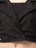Black scuba suede crop coat jacket, solid black insulator with button detail and lapel collar