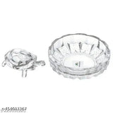Glass Vastu Feng Shui Tortoise Turtle with Crystal Plate, 12cm x 12cm x 4cm, India-made home showpiece