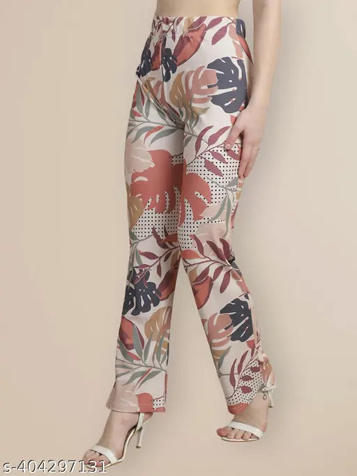 High-rise printed cotton blend trousers, vibrant pattern, women's fashion - India