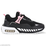 Stylish black mesh sneakers for girls, lace-up design with rubber sole, comfortable and lightweight for active play