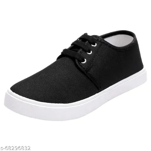 Black sports running shoes with white laces, featuring a high-top design and contrasting multicolor accents