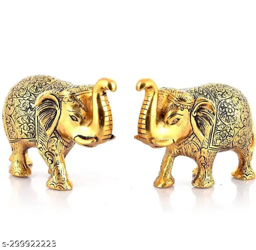 Gold metal elephant statue for home office table decor, 12.5cm tall