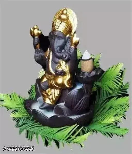 Golden incense holder, Hindu deity figurine, incense cone display