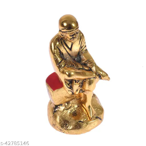 Gold metal SAI Baba idol for car dashboard, home decor, office decorative showpiece - 13 cm (Indian religious decor)