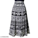 Black and white cotton skirt with sanganri jaipuri print for women, free size