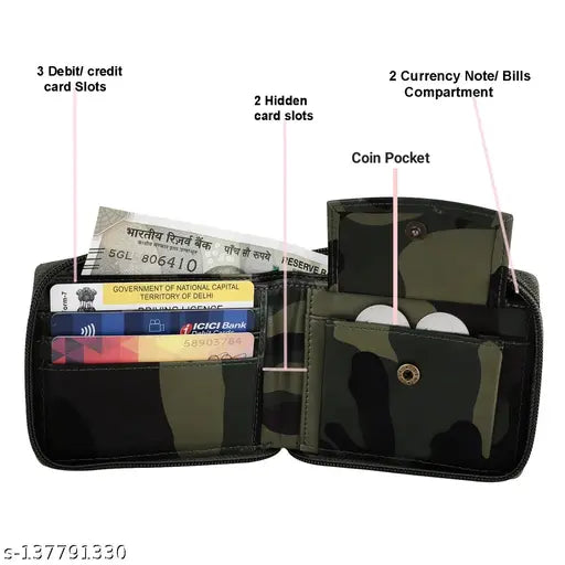 Faux leather ZOSTER round zip wallet, handmade in India with 2 compartments and printed net pattern