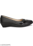 Stylish black synthetic leather bellies for women - trendy slip-on ballerinas for comfortable on-the-go fashion