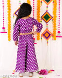 Purple bandhni crop top plazzo with long sleeves, made from premium kora muslin. Indian-origin traditional attire for girls aged 6 months to 9 years