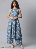 Rayon Kashvi superior women's sleeveless kurta set with palazzos, printed net pattern, single size available, Indian-made
