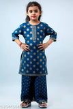Kids girl rayon kurta palazzos set, printed with three-quarter sleeves, 4-8 years old, Indian traditional attire