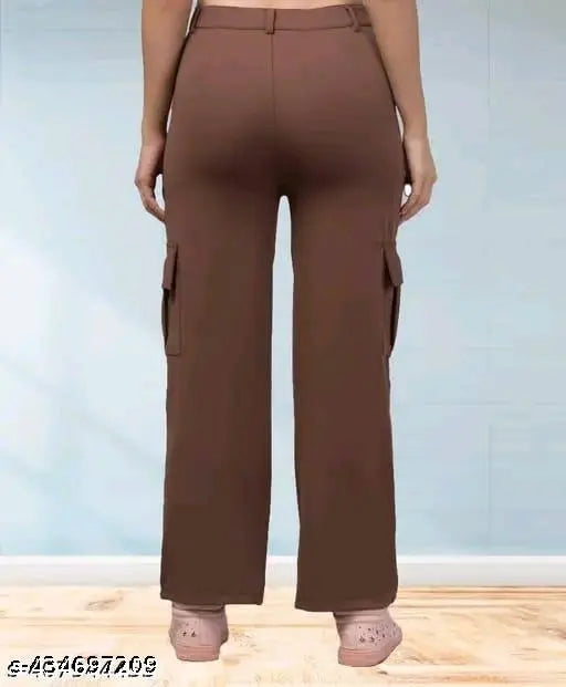 Brown cotton pants, wide legs, four inset pockets, functional and fashionable