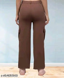 Brown cotton pants, wide legs, four inset pockets, functional and fashionable