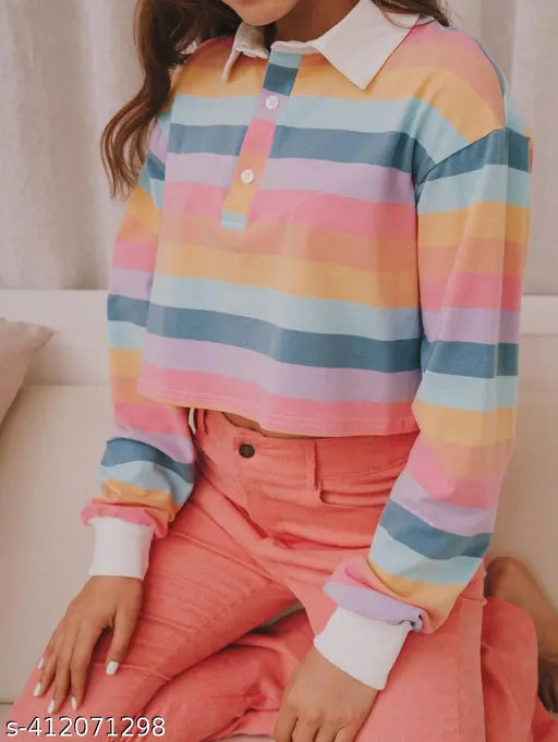 Multicolor tie-dye crop top, long sleeves, lycra material for women and teen girls