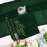 Green embellished net georgette long-sleeve dress, flared with a 52-inch length and free matching belt. Indian traditional collection, available in sizes S-XXL