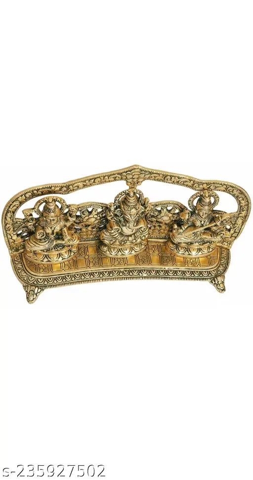 Metal Laxmi Ganesh Saraswati frame set, Indian god idols for home, temple, office and gifting, 10.5x5.5x2.5cm