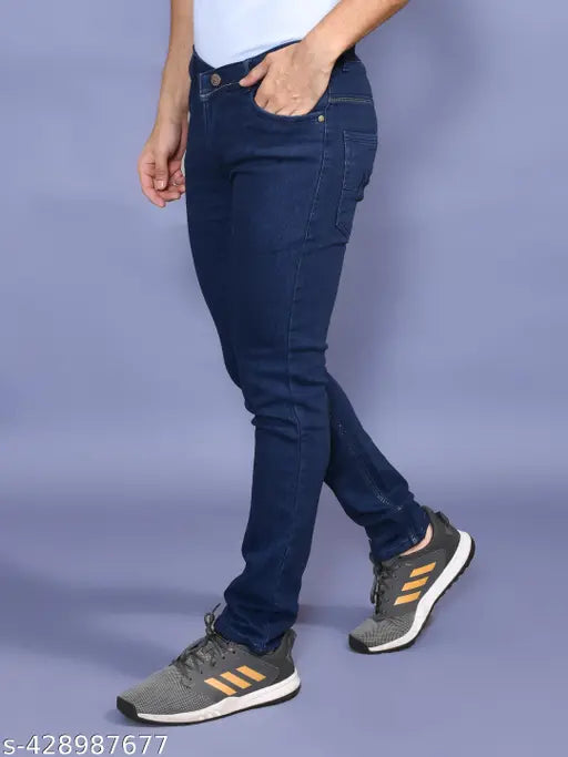 Stylish solid denim men's jeans - Denim Mid rise, regular fit, crafted from cotton for comfort, available in sizes 28-42 (WAIST: 28-42, LENGTH: 42 in), made in India
